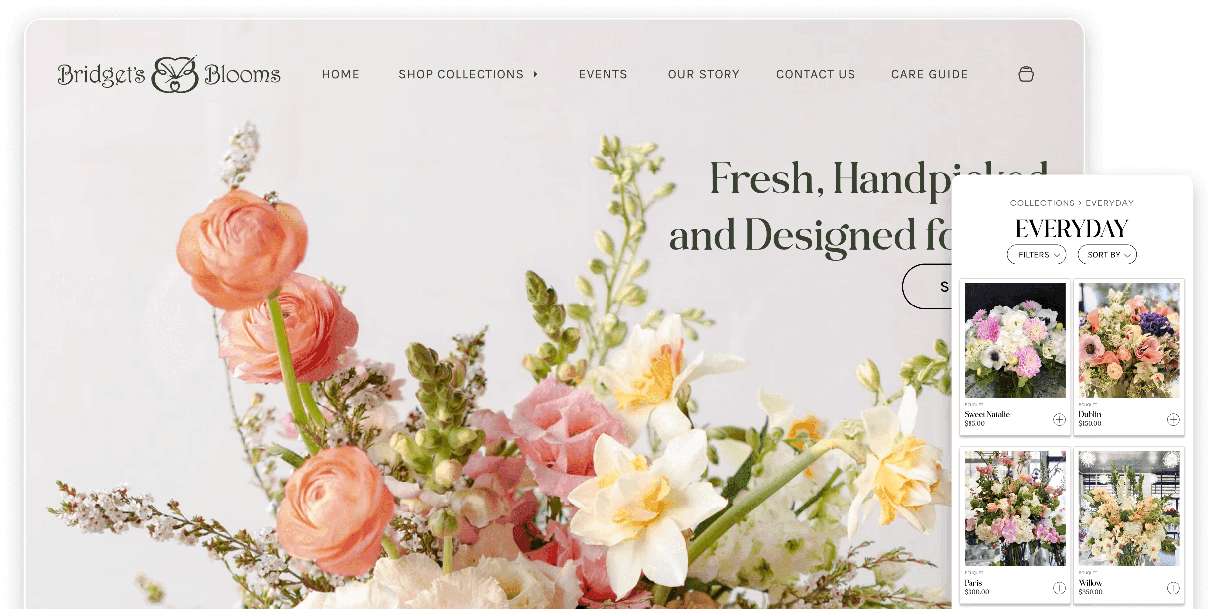 The redesigned Bridget’s Blooms website on desktop