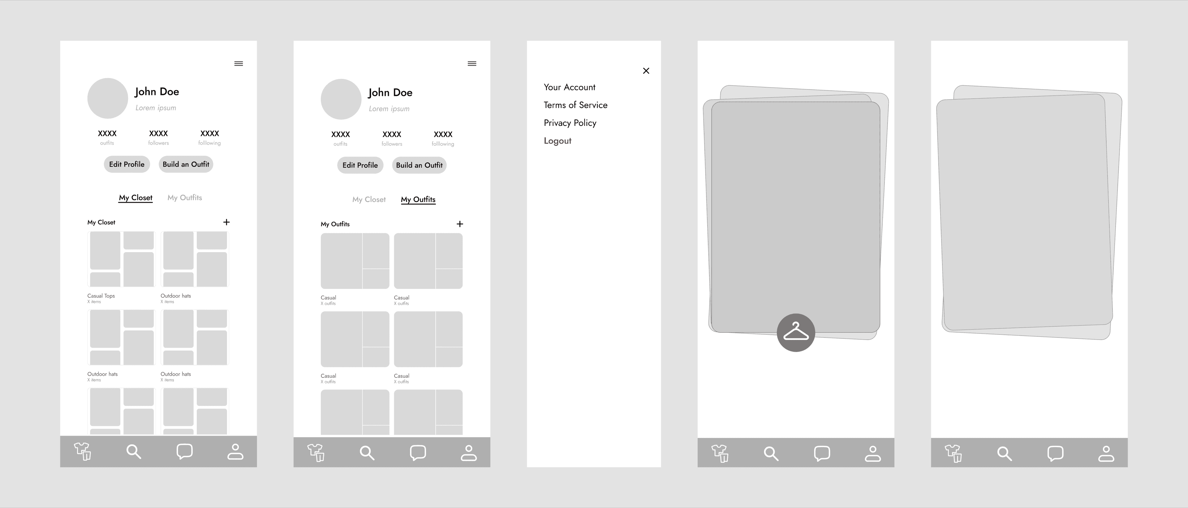 Mid-fidelity wireframes of the Cinched app
